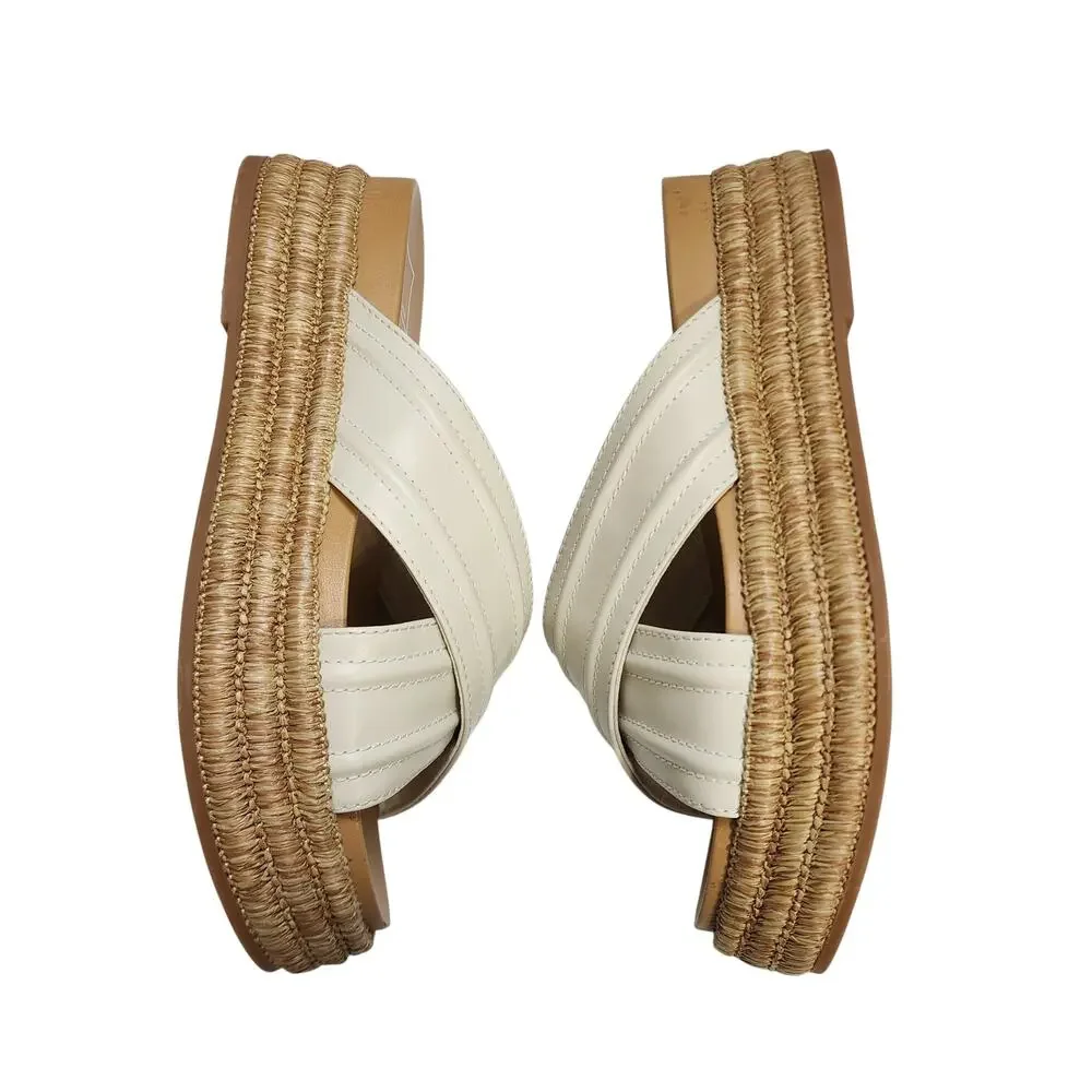 Dolce Vita Womens Weslee Sandals Size 10 Ivory Raffia‎ Platform Slip On Slides